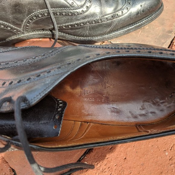 VTG Alan McAfee Mens Wingtip Shoes 11 C Black Leather Brogue England - Picture 14 of 16